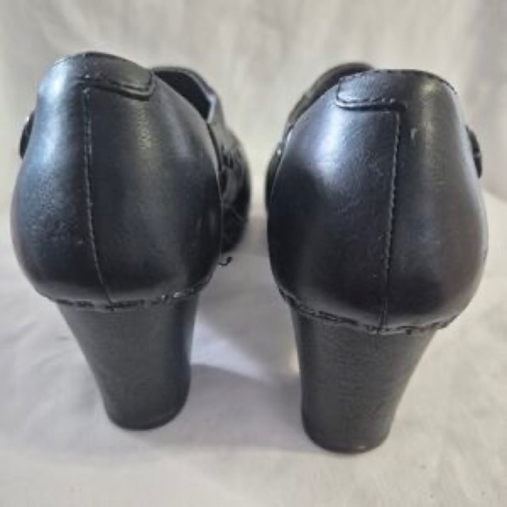 Women’s Black Studded Leather Clog Heels - Picture 4 of 6